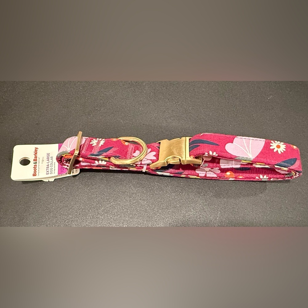 Boots & Barkley Stylish Pink Floral Dog Collar with Gold Buckle